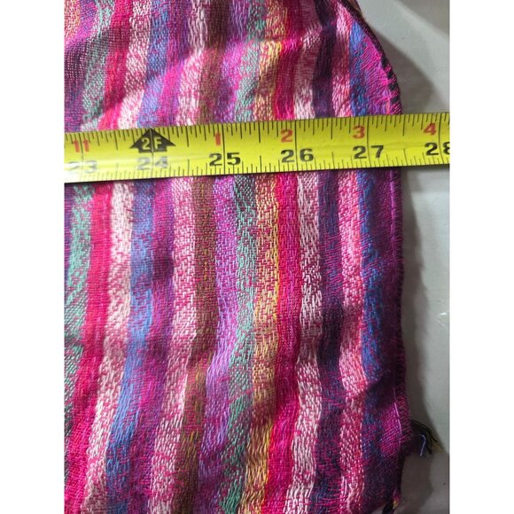 Scarf wrap shawl Multicolor Striped rainbow Fringe artsy fall - Picture 4 of 5